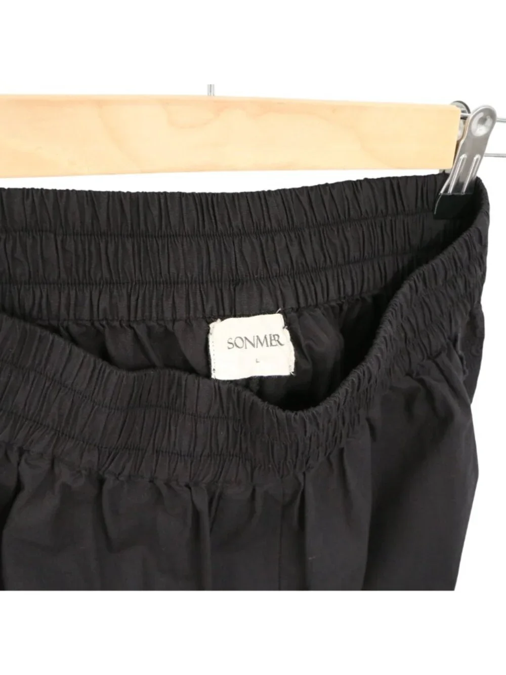 Sonmer Embroidered Lace Trim Sides Black Wide Leg Pants L